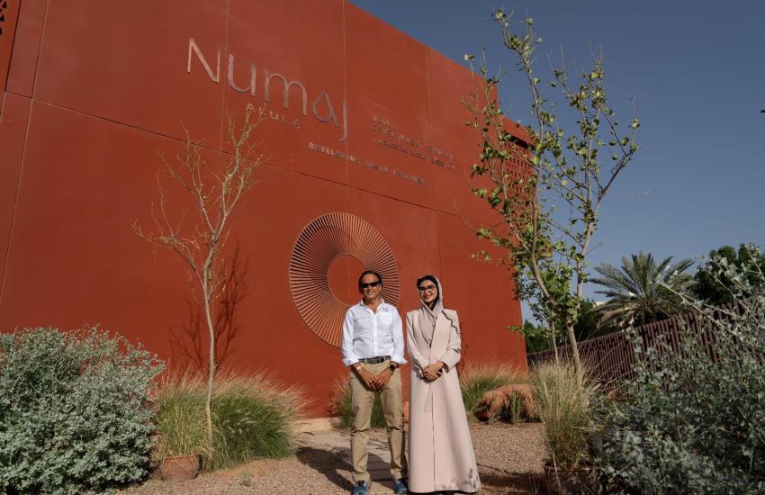 John Pagano, Managing Director of UDC, and Abeer AlAkel, CEO of RCU, during a site visit in AlUla